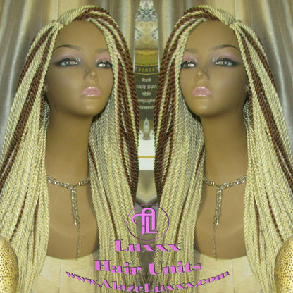 613 Blonde Long Straight Small Senegalese Twist Wig Unit Barbie Blonde 22' Braids Twist Locs 613 Braiding Hair Platinum Blonde Braids Wig