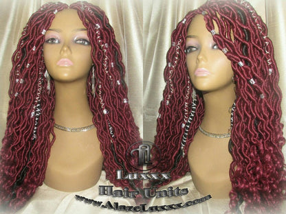 Braided Faux Wig Rich Red Black Goddess Loc Bohemian Boho Dread DE SE Dred Lock Crochet Braided Wig Costume Carnival Festival Hair fairy wig