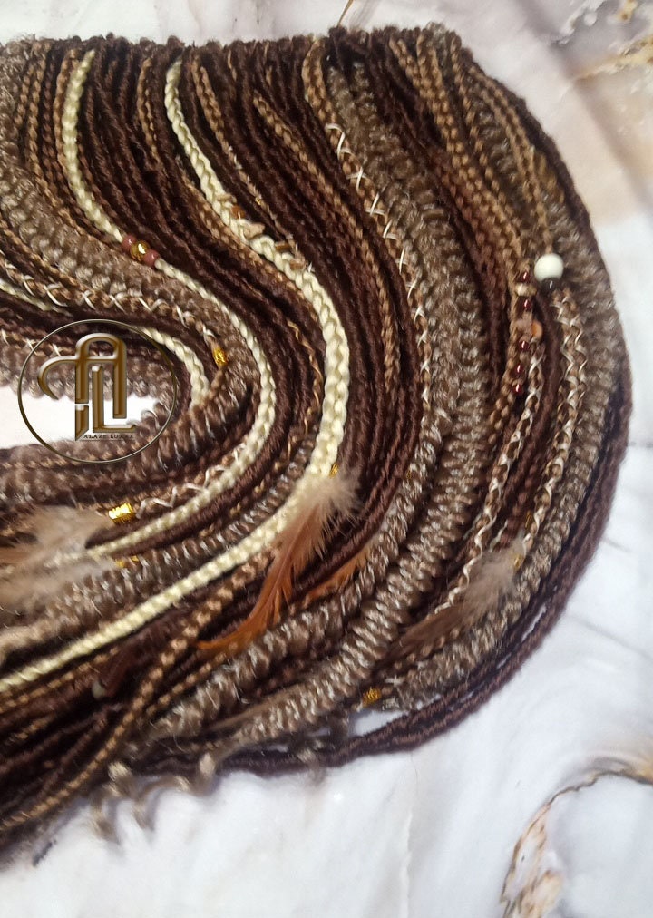 Brown Blonde Set Soft boho Bohemian dreadlocks textured braids wavy dreads  SE Full set Curls dreads and Braids Dragon Braids