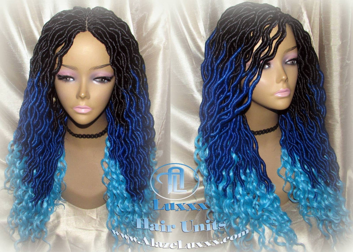 Goddess Faux Locs Blue Ombre curly long wig synthetic dreads crochet braids Mermaid Hair Drag Queen Cosplay Wig Carnival Festival Hair