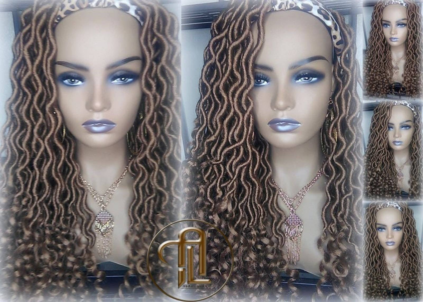 Headband Wig Blonde Honey Goddess Faux Gypsy Bohemian Boho Dread Loc waterfall Wig Blonde #27 Wavy Blonde Crochet Braided Wigs Ready to ship