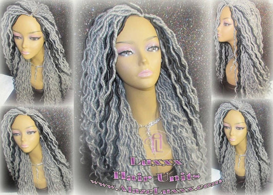 Silver Black 1B Grey Gray Salt N Pepper 44 51 Gypsy Boho Goddess Faux Dread Locs Platinum Storm Wig Unit Wavy