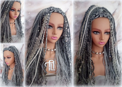Headband Wig Silver Grey 44 51 Braids Dreads Mix Set Twist Soft Crochet Boho Dread Braid Set Bohemian extensions