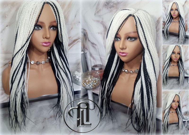 White Black #60 Senegalese Twist 24 Inch Long Soft Crochet Ombre High Temperature Braids Hair Synthetic Braiding Hair Extension