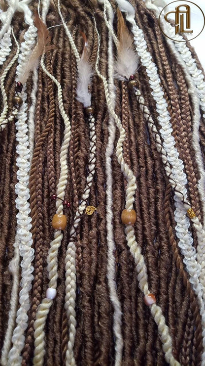 Brown Blonde Set Soft boho Bohemian dreadlocks textured braids wavy dreads  SE Full set Curls dreads and Braids Dragon Braids