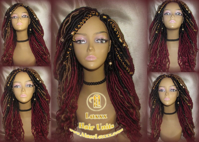 Red Burgundy 1b 530 Long Ombre Goddess Locs Fire Goddess Honey Blonde 27 Marley Synthetic Braided Wig