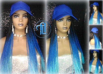 Box Braid Hat Blue Ombre Wig  Gym Hat Baseball Cap  Braided Hat Wig Women’s Hair Summer Hat Winter Hat Hair Cap Wig Hat Chemo Hat Alopecia