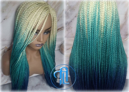 Box Braid Wig Creamy-White Blonde Lake Blue Royal Blue Braid Wig Long  Ombre Blonde Creamy Green Turquoise Blue Mermaid Hair Multi Color