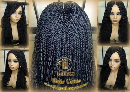 Long Straight Small Senegalese Twist Wig Black 1B Braided Twisted Wig Xpressions Braiding Hair Wig Black Wig Motown Tress Senegalese Twist