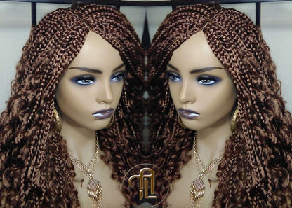 Box Braid Boho Short Curly Wig 14in Brown Auburn 30 Distressed Goddess Box Braids Loose Curly Hair