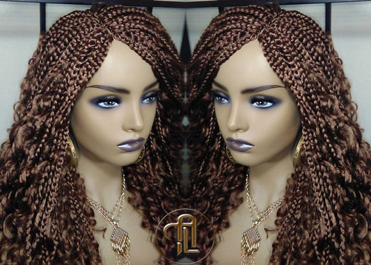 Box Braid Boho Short Curly Wig 14in Brown Auburn 30 Distressed Goddess Box Braids Loose Curly Hair