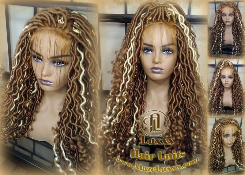 Honey Platinum Blonde Goddess Faux Gypsy Bohemian Boho  Loc Wig Blonde #613 #27 Wavy  Lace Closure DE SE Dred  Blonde Crochet Braided Wigs
