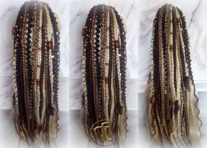 Braid Dread Ponytail Brown Blonde Hair Fall Viking Renaissance Extensions Feathers synthetic box braids hair scrunchie clipin bumpy lumpy