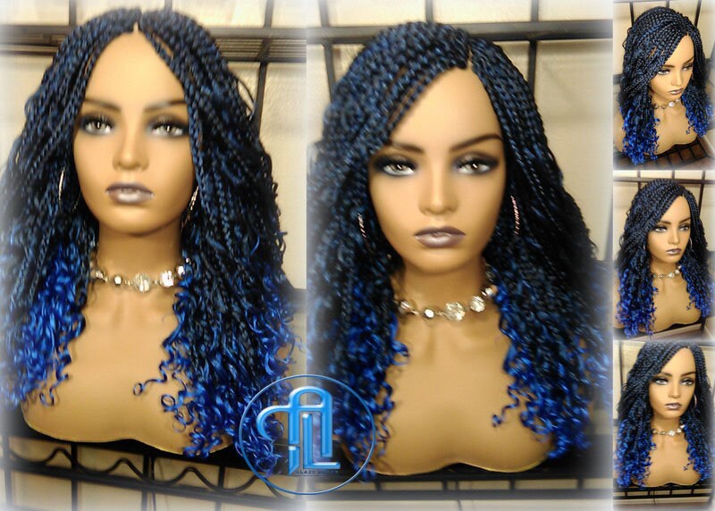 Blue Ombre Goddess Box Braids Mermaid curly long distressed bohemian braids Gradient Hair Short Curly 14/16in