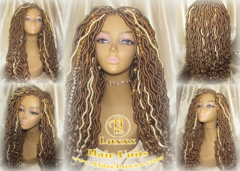 Platinum Blonde Honey Goddess Faux Gypsy Bohemian Boho Dread Loc Wig Blonde #613 #27 Wavy Marley DE SE Dred Lock Blonde Crochet Braided Wigs