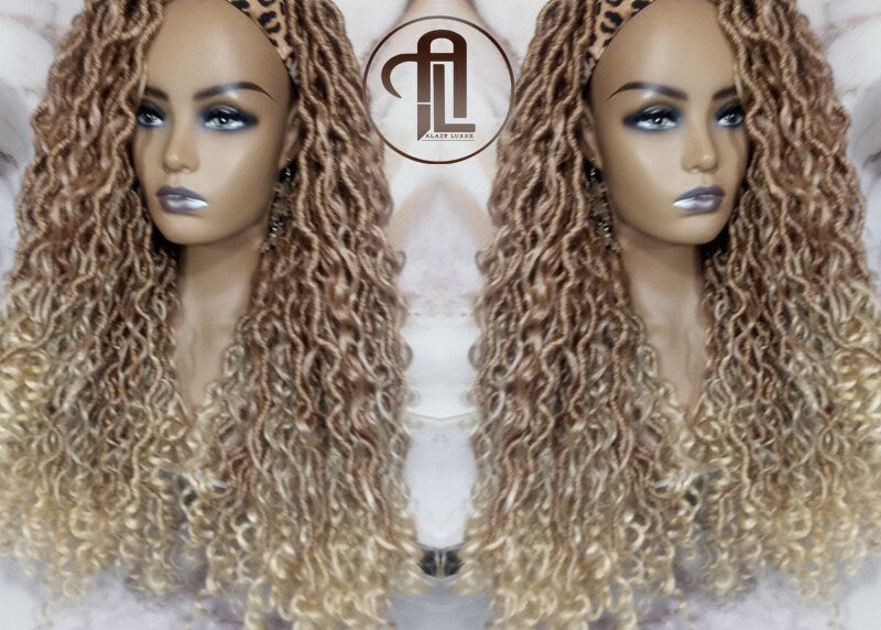 Headband Wig Blonde Mix 27 613 Boho Honey Blonde Goddess Faux Locs Gypsy Bohemian Boho Wig Blonde Marley Curly Waterfall Hair Braided Wig