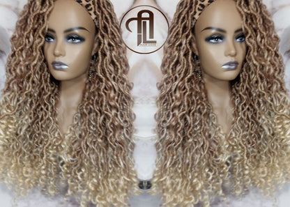 Headband Wig Blonde Mix 27 613 Boho Honey Blonde Goddess Faux Locs Gypsy Bohemian Boho Wig Blonde Marley Curly Waterfall Hair Braided Wig
