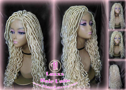 Boho 613 Boho Braid Wig Bohemian Lace Closure Wig Platinum Blonde Goddess Faux Locs Baby Hair Gypsy