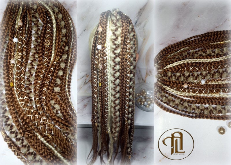 Ponytail Hair Fall Viking Renaissance Extensions Blonde Brown Elements Accents Feathers synthetic box braids hair scrunchie clipin Butterfly