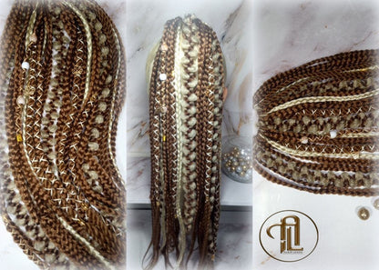 Ponytail Hair Fall Viking Renaissance Extensions Blonde Brown Elements Accents Feathers synthetic box braids hair scrunchie clipin Butterfly