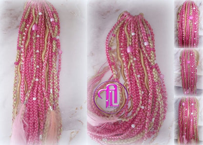 Ponytail Hair Fall Extensions Blonde Pink Ombre Elements Accents Feathers synthetic box braids hair scrunchie clip in Clip on Braids