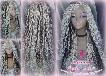 Goddess Faux Boho Platinum Blonde Braid Wig Gypsy Bohemian  Dread Locs Wig Honey Blonde Brown #613 #27 #4 Wavy  Dred  Lock Alopecia Cosplay