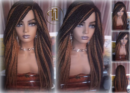 Straight Senegalese Twist Wig Brown Blonde 22' Unique and Rare Long Alopecia Natural Small Twist Crochet Braided Braiding