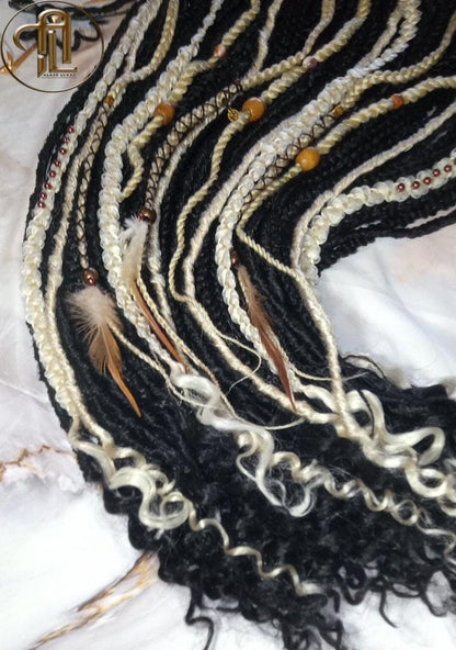 Hippy Bohemian Black 613 Blonde  Dreadlocks Braids SE Set Kit Mixed Soft Crochet Boho Hair Full Head Curly Wavy Extensions Textured Single