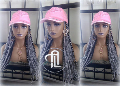Silver Grey Black Box Braid Hat Wig  Gym Hat Baseball Cap Braided Hat Wig Women Hair Summer Winter Hat Hair Cap Wig Hat Chemo Hat Alopecia