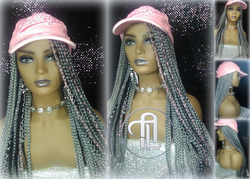 Silver Grey Black Box Braid Hat Wig  Gym Hat Baseball Cap Braided Hat Wig Women Hair Summer Winter Hat Hair Cap Wig Hat Chemo Hat Alopecia
