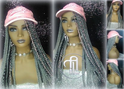 Silver Grey Black Box Braid Hat Wig  Gym Hat Baseball Cap Braided Hat Wig Women Hair Summer Winter Hat Hair Cap Wig Hat Chemo Hat Alopecia