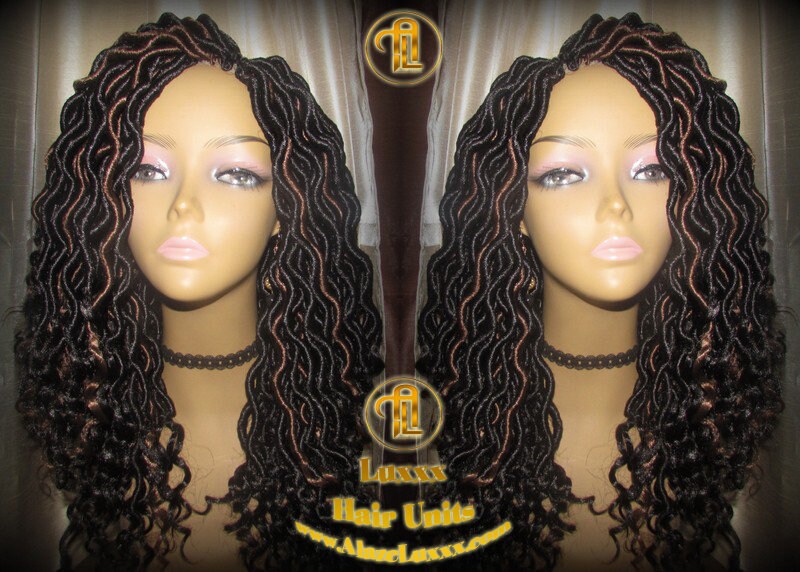 Black 1b 30 Goddess Faux Locs Wavy Curly Crochet 16 inch Short Medium Braid Wig Black Brown  Marley Dreds Braid Wig faux Loc Wig