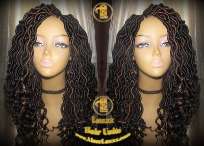 Black 1b 30 Goddess Faux Locs Wavy Curly Crochet 16 inch Short Medium Braid Wig Black Brown  Marley Dreds Braid Wig faux Loc Wig