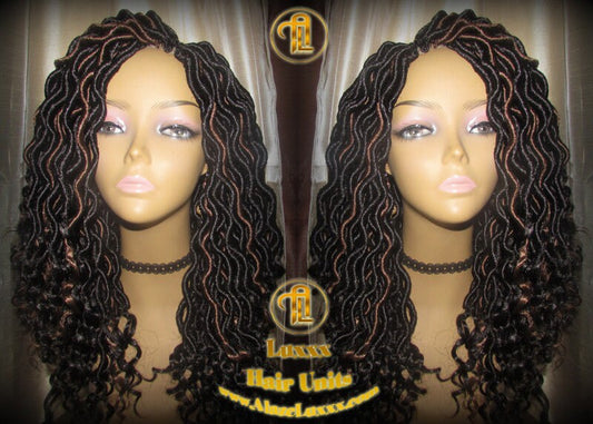 Black 1b 30 Goddess Faux Locs Wavy Curly Crochet 16 inch Short Medium Braid Wig Black Brown  Marley Dreds Braid Wig faux Loc Wig