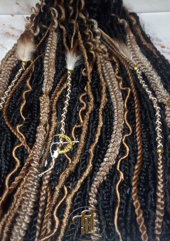 Black Warm Blonde  Dreadlocks Braids SE Set Kit Mixed Soft Crochet Boho Hair Full Head Curly Wavy Extensions Textured Natural Single Loop