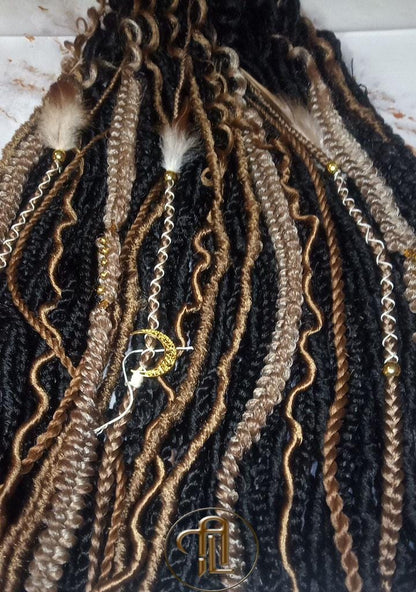 Black Warm Blonde  Dreadlocks Braids SE Set Kit Mixed Soft Crochet Boho Hair Full Head Curly Wavy Extensions Textured Natural Single Loop
