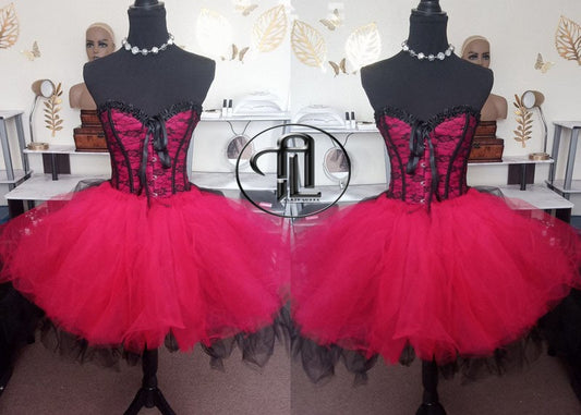 Valentines Day Dress Skirt Corset Outfit Red Black Hi Low Skirt Harley Quinn Hearts Cupid Ready to Ship