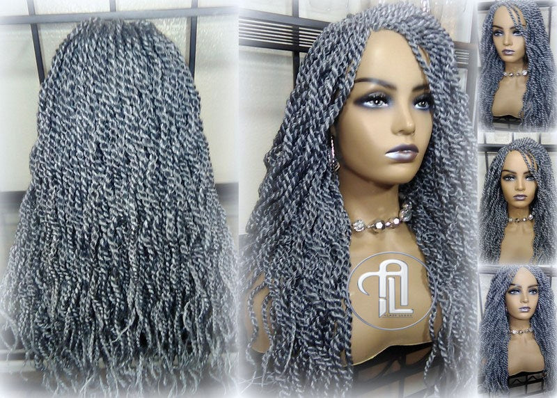 Senegalese Twist Wig Salt Pepper  44 51 Long Wavy Curly Grey Silver Braids Long Straight Small Storm Twist Platinum Braids woc wig