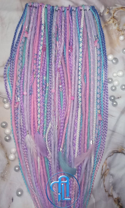 Purple Unicorn Cotton Candy Single Ended SE Set Crochet Boho Dread Braid Extensions Kawaii Festival Hair Teddy Bear Charms Hair Pink Blue