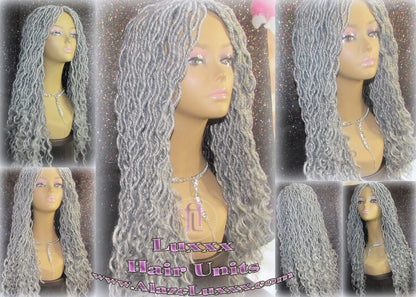 Storm Silver Grey Gray 44 51 Platinum Metallic Chrome Hair Gypsy Bohemian Boho Goddess Faux Dread Locs Wig Wavy Dred  Coplay Lock Crochet