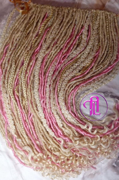 Oink  Blonde 613 Single End  SE 75 Piece Set Straight wavy dreads tebraid Bohemian synthetic dreadlock Soft Boho Dread Braid Hair Extension
