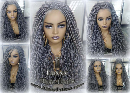 Lace Frontal Goddess Faux Dread Loc Lace Straight Storm Silver Grey Gray 44 51 Boho Gypsy Wavy Lock Crochet