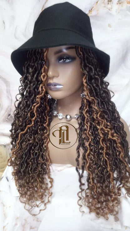 Bucket Hat Boho Goddess Locs  Ombre Brown Blonde Loc Wig Hat  Faux Locs Hat Wig  Dreads Locs Cap  Alopecia Chemo Hair Thinning Fisherman Hat