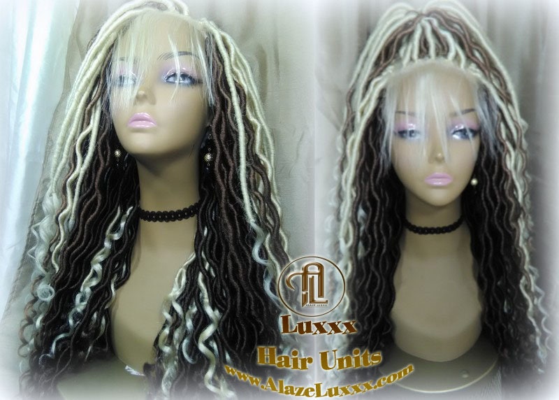Gypsy Boho 613 Boho Goddess Faux Locs Platinum Brown Blonde  27 Braid Wig Bohemian Lace Dreads Cosplay Mermaid Summer Spring Wig Costume