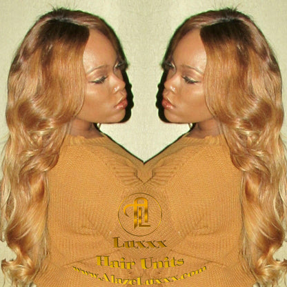 Custom Order 4 Bundle add Ear to  Ear Lace Frontal Honey Blonde Auburn 27/30 Dark Roots Ombre 24 In' Long  Custom Color