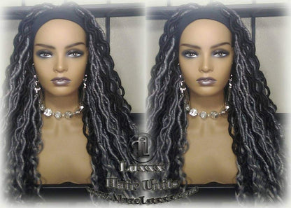Headband Wig Goddess Faux Dread Locs Salt N Pepper 44 51 Gypsy Boho Silver Black 1B Grey Gray Platinum Storm Wig Unit Wavy Ready to Ship