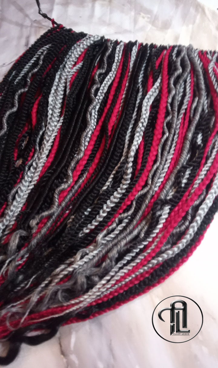 Viking Extensions Red Black Grey Silver Single End SE Braid Plaits Twist Dreads Set 100 Piece Set Kit Crochet Boho Single Loop Dreads Hippy