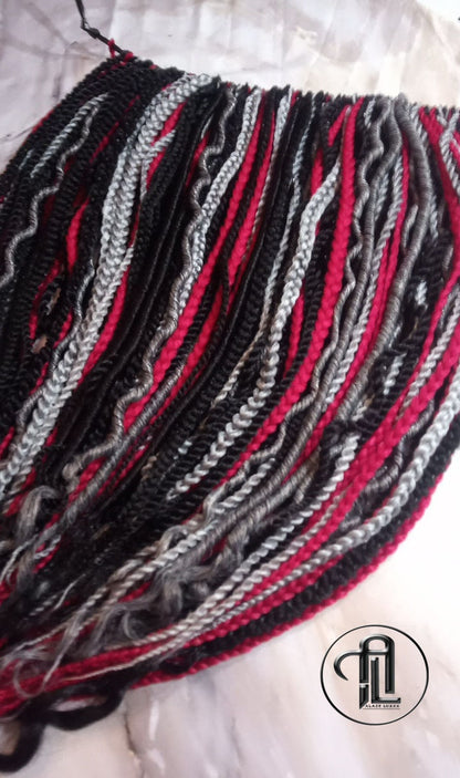 Viking Extensions Red Black Grey Silver Single End SE Braid Plaits Twist Dreads Set 100 Piece Set Kit Crochet Boho Single Loop Dreads Hippy