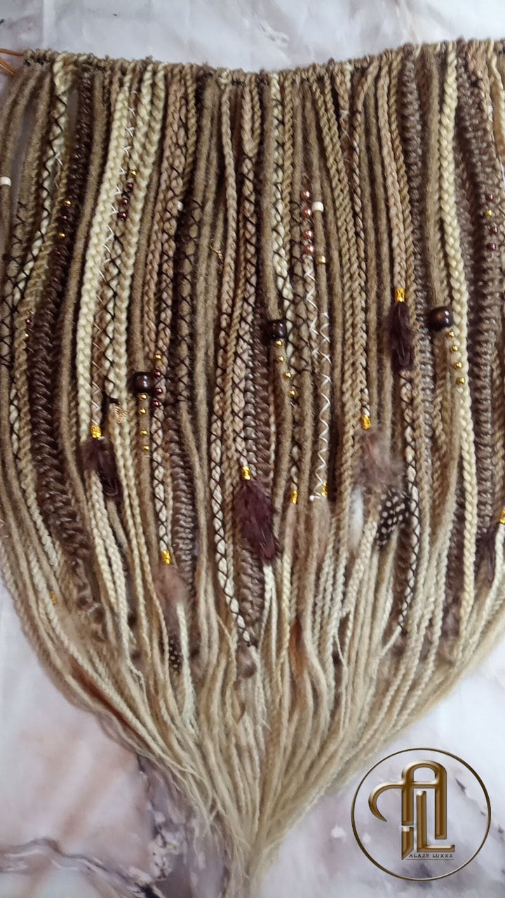 Blonde Ombre Single End SE Set Kit Synthetic Soft Crochet Boho Dread Braid Hair Wraps Extensions Textured Single Loop Dread Brown Dreads