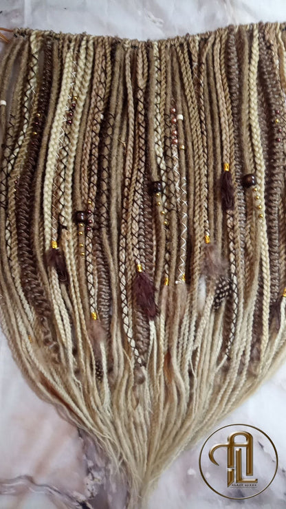 Blonde Ombre Single End SE Set Kit Synthetic Soft Crochet Boho Dread Braid Hair Wraps Extensions Textured Single Loop Dread Brown Dreads